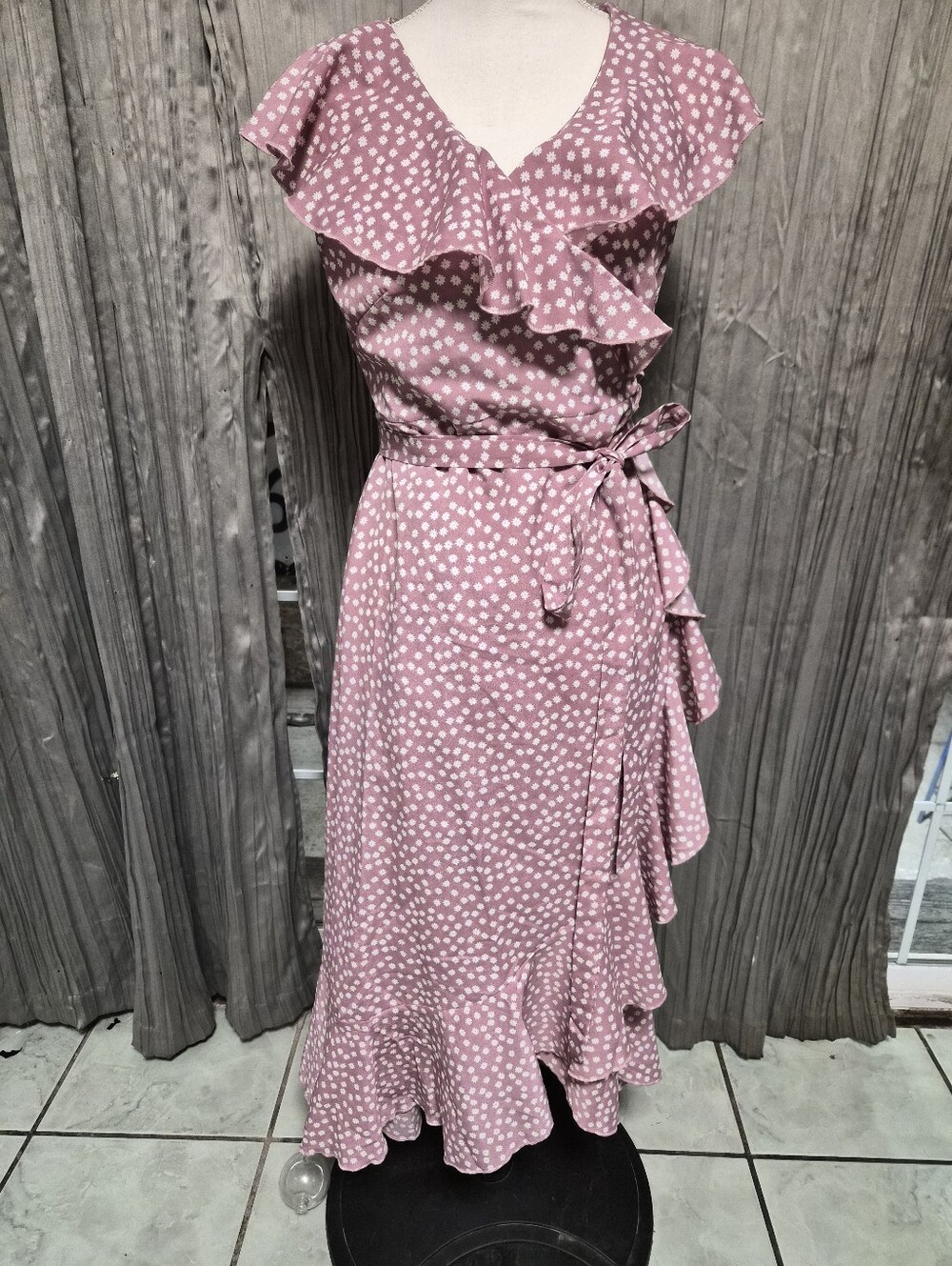 SHEIN Pink Polka Dot Ruffle Midi Dress